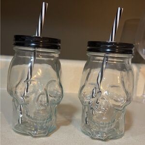 Skull Glass Jars with Straws